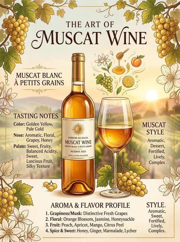Moscato (Muscat Blanc) — poster and bottle