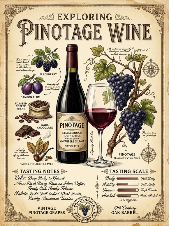 Пинотаж — poster and bottle